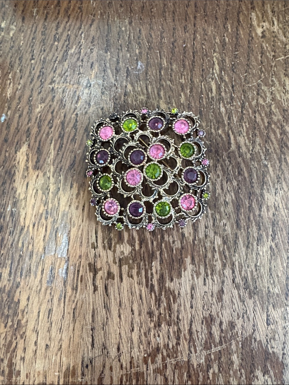 Vintage Pink & Green Crystal Statement Brooch